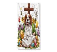 Couverture de porte extérieure de printemps de Pâques Bretagne 91,4 x 183 cm, œufs de campagne, chiot, bannière de porte d'entrée, de sortie, décoration amusante pour la maison et le porche