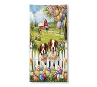 Couverture de porte extérieure de printemps de Pâques Bretagne 91,4 x 183 cm, œufs de clôture de ferme, maison de chiot, bannière de porte d'entrée et de sortie, décoration d'intérieur imprimée