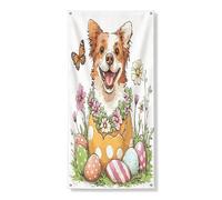 Couverture de porte extérieure de printemps de Pâques Bretagne 91,4 x 183 cm, œufs mignons amusants, maison de chiot pour porte d'entrée, décoration de porte d'entrée, de sortie, décoration