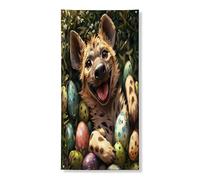 Couverture de porte extérieure de printemps de Pâques Hyène 91,4 x 182,9 cm, œufs d'animaux sauvages de la forêt, bannière de porte d'entrée, décoration de porte, décoration d'intérieur pour porche