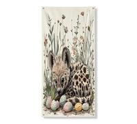 Couverture de porte extérieure de printemps de Pâques Hyène 91,4 x 183 cm, œufs d'animaux sauvages vintage, bannière de porte d'entrée et de sortie, décoration de vacances imprimée pour la maison et