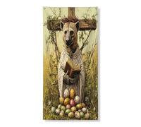 Couverture de porte extérieure de printemps de Pâques Hyène sauvage, 91,4 x 183 cm, œufs vintage avec croix d'animaux imprimés, bannière de porte avant et arrière, décoration d'intérieur, décoration