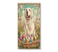 Couverture de porte extérieure de printemps et de Pâques avec motif chien des Pyrénées 91,4 x 182,9 cm - Œufs de ferme croisés - Bannière de porte d'entrée et de sortie - Décoration vintage pour