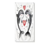 Couverture de porte extérieure de Saint-Valentin avec baleine 91,4 x 182,9 cm, océan, vie marine, cœur d'amour, bannière de porte d'entrée, de sortie, de couple d'amant, décoration d'intérieur pour
