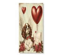 Couverture de porte extérieure de Saint Valentin Cavalier King Charles Spaniel 91,4 x 182,9 cm, chiot vintage pour porte d'entrée et de sortie, décoration rétro pour la maison et le porche
