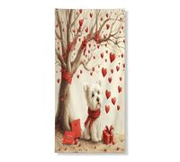 Couverture de porte extérieure de Saint Valentin motif chien Westie 91,4 x 183 cm, motif cœur arbre, chiot, bannière d'entrée, décoration d'intérieur pour animaux domestiques, porche