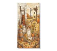 Couverture de porte extérieure de style rustique chat persan 91,4 x 183 cm, récoltes de campagne d'automne, maison de récolte, bannière de porte d'entrée, décoration de porche d'intérieur cool