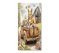 Couverture de porte extérieure d'écureuil de Pâques de printemps 91,4 x 182,9 cm, œufs de camion de ferme, bannière pour porte d'entrée, ferme, maison, porche, décoration d'intérieur