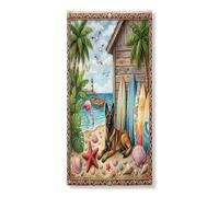 Couverture de porte extérieure d'été avec chien malinois belge 91,4 x 182,9 cm, chiot côtier, chalet de plage imprimé, bannière de porte avant et arrière, décoration tropicale d'intérieur pour porche