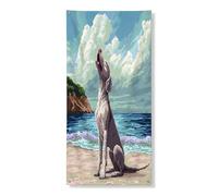 Couverture de porte extérieure d'été en forme de chien de Weimar de Braque de Weimar, 91,4 x 182,9 cm, motif chiot côtier sur la plage, bannière pour porte d'entrée, décoration d'intérieur pour porche