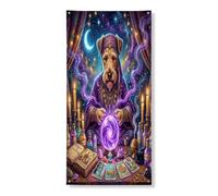 Couverture de porte extérieure d'Halloween avec chien de sorcière Lakeland Terrier 91,4 x 183 cm, chiot sorcier, tarot effrayant, bannière pour porte d'entrée, décoration d'intérieur effrayante pour