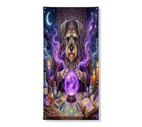 Couverture de porte extérieure d'Halloween avec chien sorcière schnauzer 91,4 x 183 cm, chiot sorcier, tarot effrayant, bannière d'entrée, décoration d'intérieur effrayante pour porche