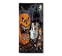 Couverture de porte extérieure d'Halloween citrouille Shetland Sheepdog 91,4 x 183 cm, maison hantée, bannière de porte d'entrée, décoration effrayante d'intérieur pour porche