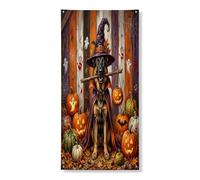 Couverture de porte extérieure d'Halloween en forme de berger allemand, 91,4 x 182,9 cm, citrouille d'horreur rustique, bannière pour porte d'entrée, sortie, décoration effrayante pour la maison et le