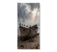 Couverture de porte extérieure en bois de plage d'été 91,4 x 183 cm, motif bateau côtier nautique, bannière de porte d'entrée, décoration de porche intérieure
