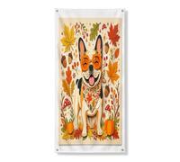 Couverture de porte extérieure en forme de bouledogue français d'automne 91,4 x 182,9 cm - Décoration de porte d'entrée et de sortie - Feuille d'érable - Décoration d'intérieur et de porche