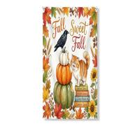 Couverture de porte extérieure en forme de chat persan aquarelle 91,4 x 182,9 cm, citrouille d'automne, bannière d'entrée, décoration d'intérieur cool pour porche