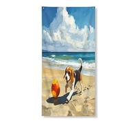 Couverture de porte extérieure en forme de chien beagle d'été, 91,4 x 182,9 cm, plage côtière, chiot de plage, bannière, décoration de porte d'entrée, de sortie, décoration d'intérieur et d'intérieur