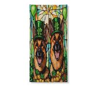 Couverture de porte extérieure en forme de chien berger allemand de la Saint-Patrick, 91,4 x 182,9 cm, chiot en vitrail pour porte d'entrée, sortie, trèfle pour animaux domestiques, décoration