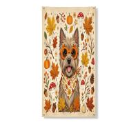 Couverture de porte extérieure en forme de chien cairn terrier d'automne 91,4 x 182,9 cm - Décoration de porte d'entrée et de sortie - Feuille d'érable - Décoration d'intérieur et de porche
