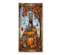 Couverture de porte extérieure en forme de chien cairn terrier d'automne 91,4 x 182,9 cm, motif citrouille d'automne pour porte d'entrée, décoration d'intérieur, porche