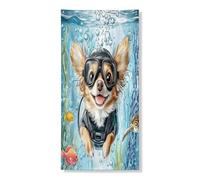 Couverture de porte extérieure en forme de chien chihuahua d'été 91,4 x 183 cm, maison de chiot nautique de mer de l'océan Bannière pour porte d'entrée ou de sortie, décoration amusante imprimée