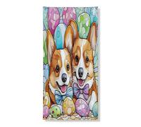 Couverture de porte extérieure en forme de chien corgi de printemps de Pâques 91,4 x 183 cm, œufs en vitrail, bannière de porte d'entrée et de sortie, décoration amusante pour animaux domestiques