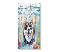 Couverture de porte extérieure en forme de chien corgi d'été 91,4 x 183 cm, maison de chiot nautique de l'océan et de la mer, bannière de porte d'entrée et de sortie, décoration amusante imprimée