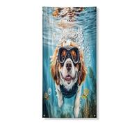 Couverture de porte extérieure en forme de chien Saint-Bernard d'été 91,4 x 183 cm, maison de chiot nautique de la mer de l'océan Bannière pour porte d'entrée et de sortie, décoration amusante