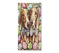 Couverture de porte extérieure en forme de chien saluki de printemps de Pâques 91,4 x 183 cm, œufs en vitrail, bannière de porte d'entrée et de sortie, décoration amusante pour animaux domestiques