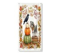 Couverture de porte extérieure en forme de chien schnauzer d'automne aquarelle 91,4 x 182,9 cm, citrouille d'automne, bannière de porte d'entrée, décoration de porche d'intérieur cool