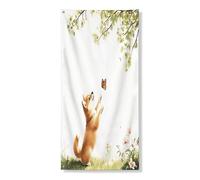 Couverture de porte extérieure en forme de chien Shiba Inu de printemps 91,4 x 183 cm, arbre, plante de jardin, chiot, bannière d'entrée, décoration amusante pour animal domestique, porche