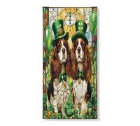 Couverture de porte extérieure en forme d'épagneul Cavalier King Charles de Saint-Patrick, 91,4 x 182,9 cm, en vitrail pour porte d'entrée et de sortie, décoration d'intérieur pour animaux domestiques