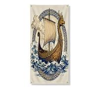 Couverture de porte extérieure esthétique Viking 91,4 x 183 cm, bateau nautique vintage imprimé, bannière de porte avant et arrière, décoration de porche d'intérieur cool