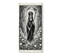 Couverture de porte extérieure gothique Halloween berger australien 91,4 x 182,9 cm, gothique effrayant, horreur, tête de mort, maison avant et arrière, bannière de porte d'entrée, décoration de