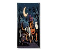 Couverture de porte extérieure Halloween berger allemand 91,4 x 183 cm, chiot d'horreur cimetière pour porte d'entrée, sortie, décoration effrayante pour la maison, le porche