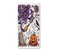 Couverture de porte extérieure mignonne de sorcière d'Halloween Cairn Terrier 91,4 x 182,9 cm, cimetière effrayant imprimé, bannière de porte avant et arrière, décoration effrayante pour la maison, le