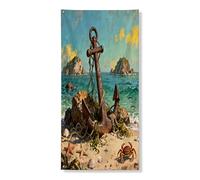 Couverture de porte extérieure motif ancre nautique 91,4 x 183 cm, plage côtière océan, bannière d'entrée, décoration de porche d'intérieur