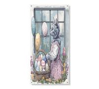 Couverture de porte extérieure motif chat bleu russe de printemps de Pâques 91,4 x 183 cm, Victoria Country Chaton, bannière de porte d'entrée et de sortie, décoration imprimée pour maison de ferme