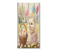 Couverture de porte extérieure motif chat persan printemps Pâques 91,4 x 182,9 cm, Victoria Country Chaton, bannière de porte d'entrée et de sortie, décoration imprimée pour maison de ferme, intérieur