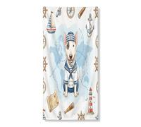 Couverture de porte extérieure motif chien Bull Terrier nautique bleu marine, 91,4 x 183 cm, chiot d'été, route de bateau avant et arrière, décoration d'intérieur cool pour porche