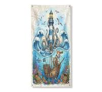 Couverture de porte extérieure motif chien corgi nautique 91,4 x 182,9 cm, phare de mer d'été, bannière de porte d'entrée et de sortie, décoration sous-marine imprimée pour la maison et l'intérieur
