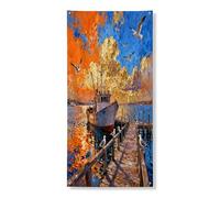 Couverture de porte extérieure nautique coucher de soleil 91,4 x 183 cm, peinture à l'huile, bannière de porte d'entrée et de sortie, décoration esthétique océanique, décoration d'intérieur pour