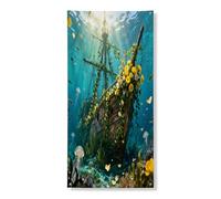 Couverture de porte extérieure nautique en forme d'épave de navire 91,4 x 183 cm, trésor de l'océan cool, bannière de porte d'entrée, décoration de porche d'intérieur