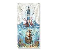 Couverture de porte extérieure nautique irlandaise de 91,4 x 182,9 cm, motif phare de mer d'été, bannière de porte avant et arrière, décoration sous-marine d'intérieur pour porche