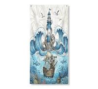 Couverture de porte extérieure nautique portugaise avec motif de phare de mer et d'océan - 91,4 x 182,9 cm - Bannière de porte avant et arrière - Décoration de porche d'intérieur sous-marine