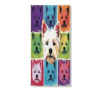 Couverture de porte extérieure Pop Art Westie Dog 91,4 x 182,9 cm, motif chiot abstrait funky amusant pour porte d'entrée, décoration de porche d'intérieur