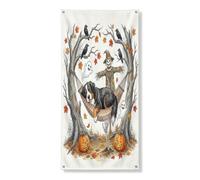Couverture de porte extérieure pour Halloween, motif chien de montagne bernois, 91,4 x 183 cm, fantôme effrayant, squelette de squelette, bannière de porte d'entrée, décoration de porche d'intérieur
