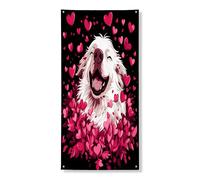 Couverture de porte extérieure pour la Saint-Valentin Motif chien des Pyrénées 91,4 x 182,9 cm - Décoration de porte d'entrée ou de sortie - Décoration d'intérieur pour amoureux