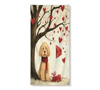 Couverture de porte extérieure pour la Saint-Valentin - Motif chien gribouillage doré - 91,4 x 182,9 cm - Motif cœur - Arbre - Chiot - Bannière pour porte d'entrée et de sortie - Décoration